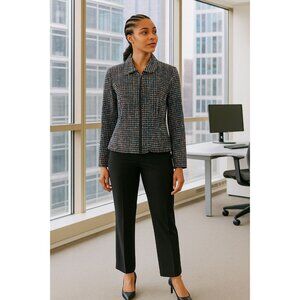 Christopher & Banks Tweed Jacket M Multi-Color Zip Front Collar Business Chic